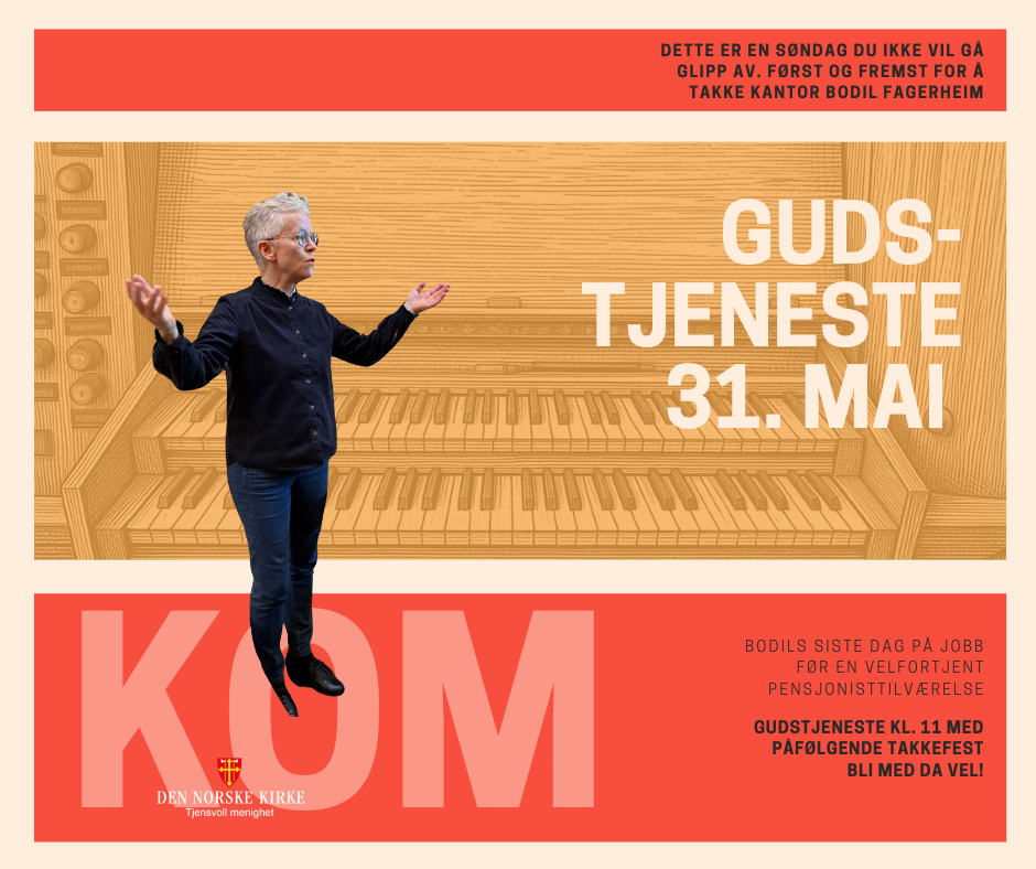 Bildet av Bodil på en bakgrunn som viser en skisse av deler av orgelet i Tjensvoll kirke